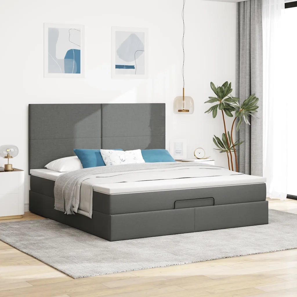 Struttura Letto Pouf con Materasso 160x200 cm in Tessuto 3313935