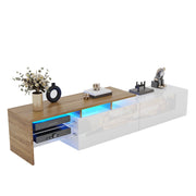 Mobile TV 170x33x33.5 cm; ripiani in vetro e LED a 16 colori; pannello truciolare; bianco e naturale