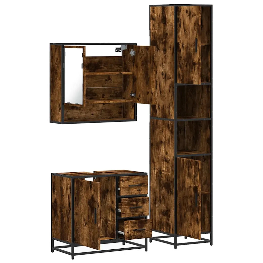 vidaXL Set Mobili da Bagno 3 pz Rovere Fumo in Legno Multistrato
