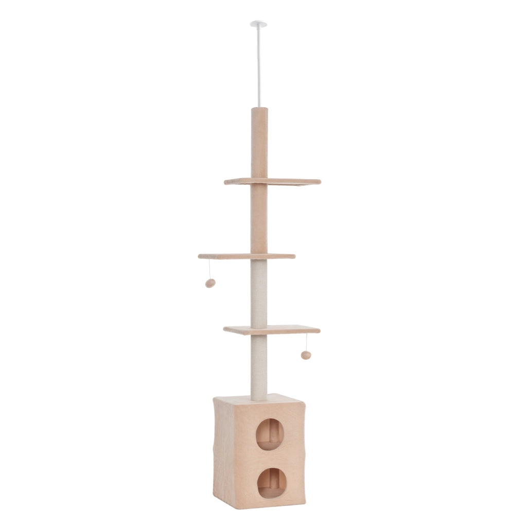 Tiragraffi a Soffitto Multilivello 220-245cm Palestra per Gatti con Cucce, Piattaforme e Corde in Juta, Giallo
