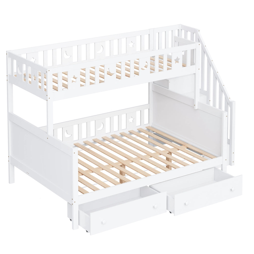 Letto a castello multifunzionale per bambini con scala contenitore e 2 cassetti