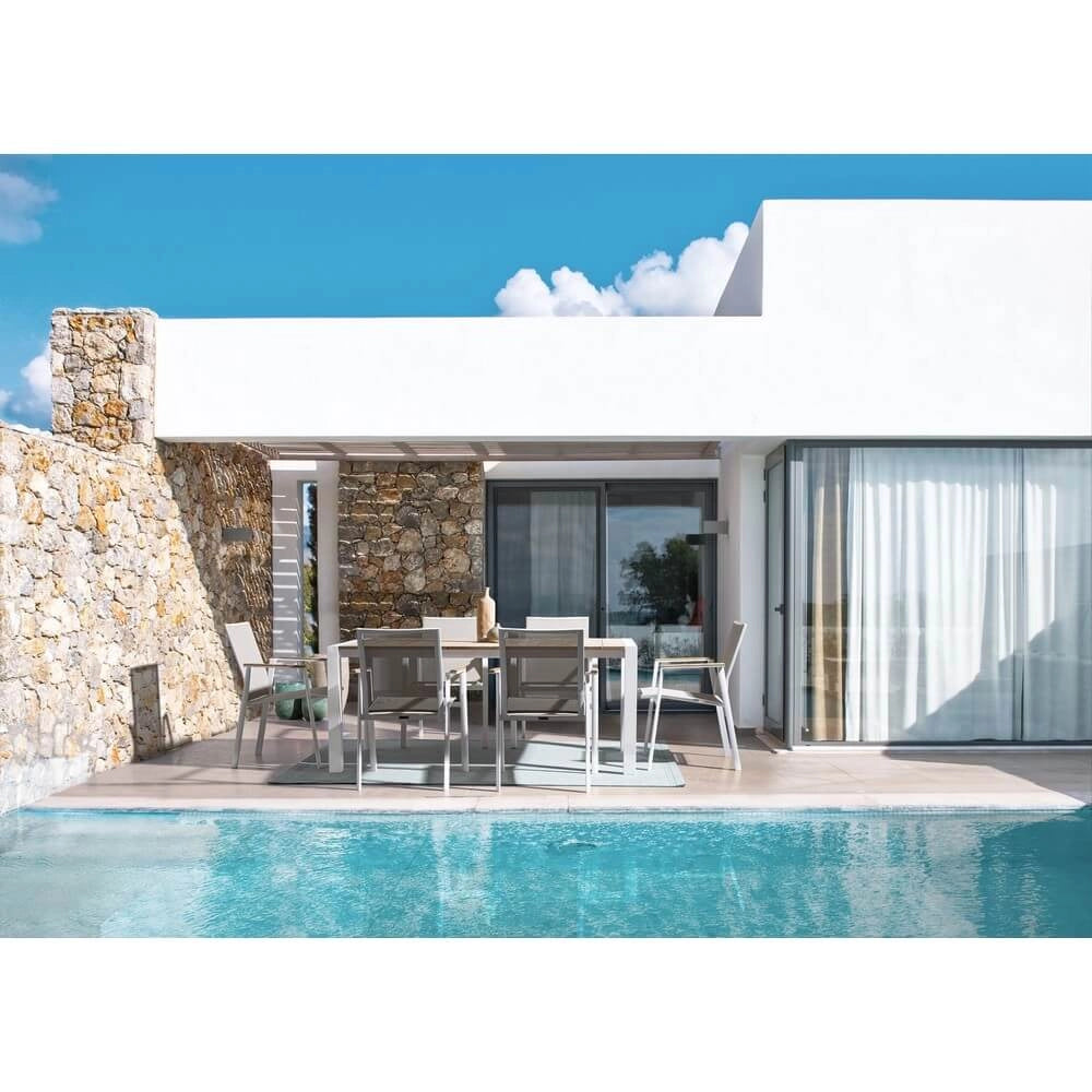 Set di 4 Sedie da Giardino con Braccioli in Alluminio e Teak - HIGHLANDER
