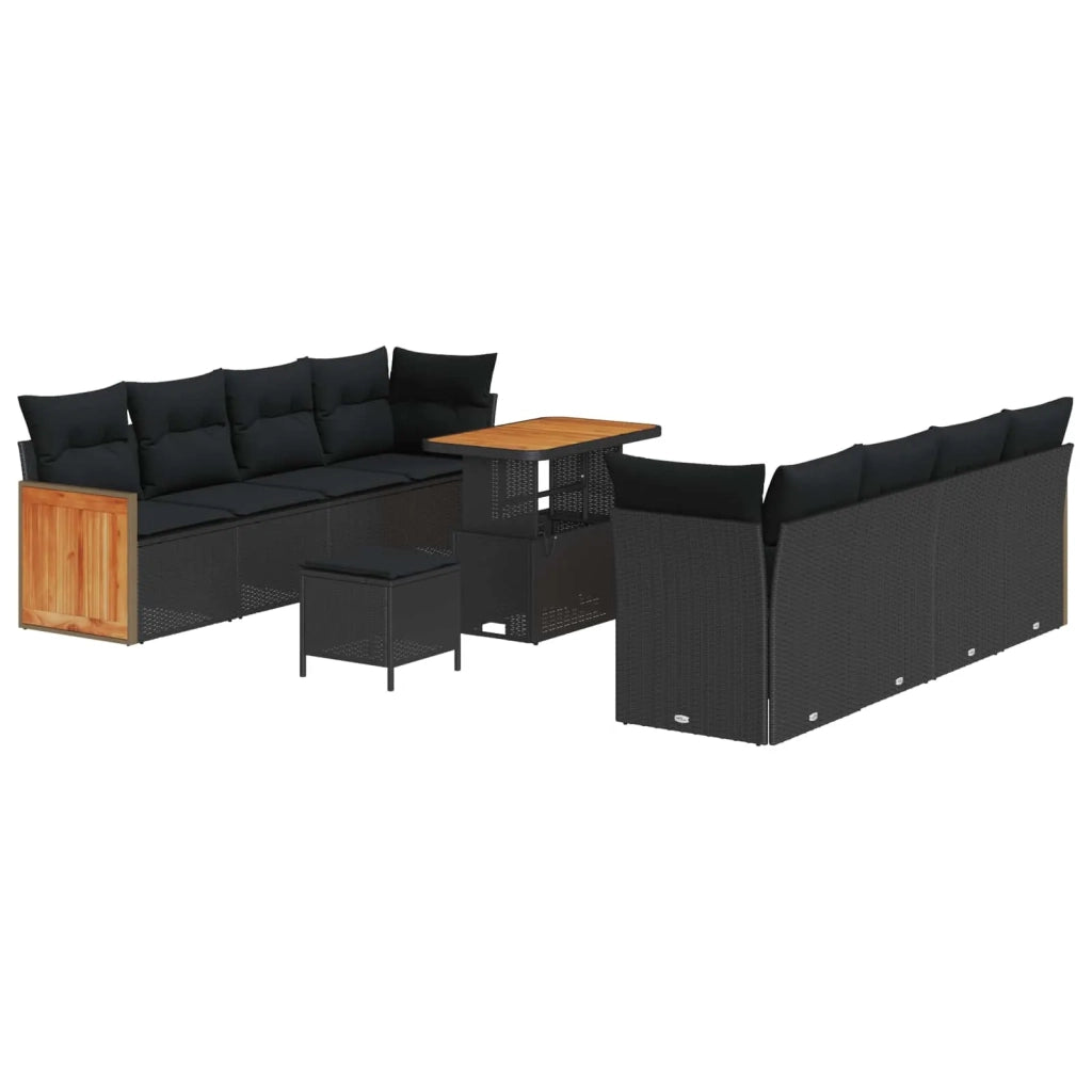 Set Divano da Giardino con cuscino 11 pcs Nero