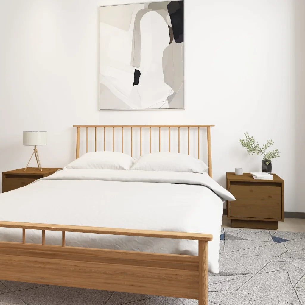 Set di 2 Comodini | Armadio da Notte | Mobiletto da notte Ambrati 35x34x32 cm in Legno Massello di Pino
