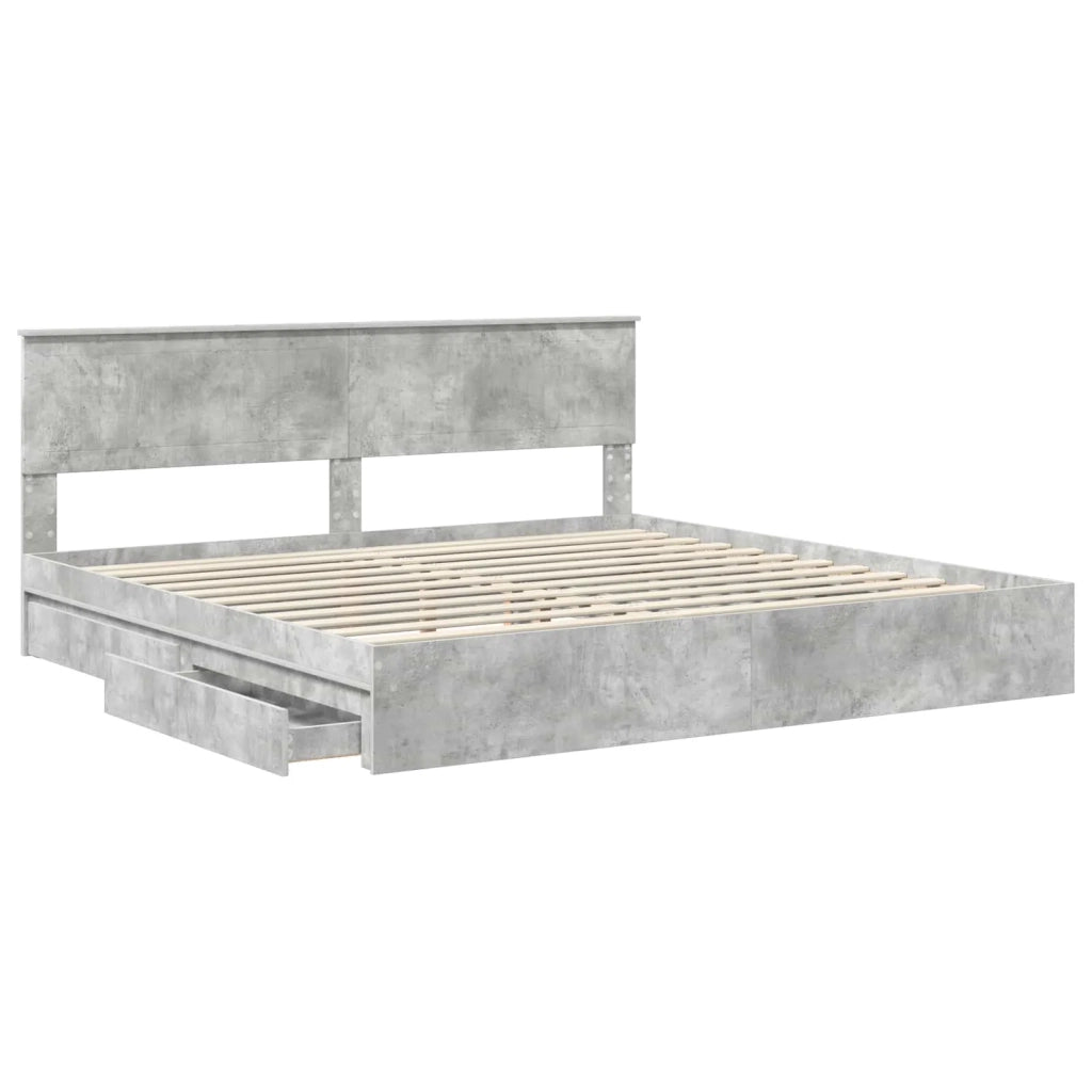 Letto con Contenitore con testiera Grigio cemento 200 x 200 cm 3410766