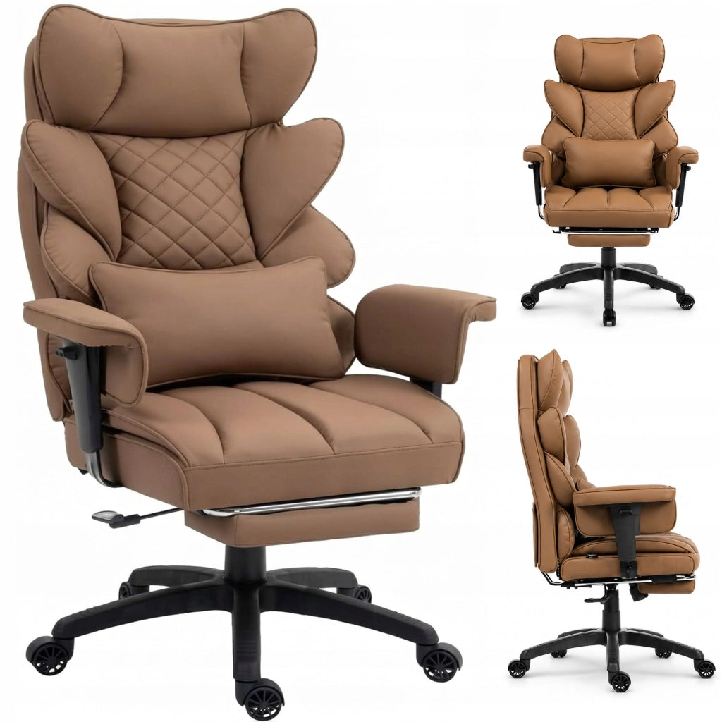 Sedia Gaming DOWINX Marrone in PU con Molle Insacchettate; Poggiapiedi e Schienale 90°-135°