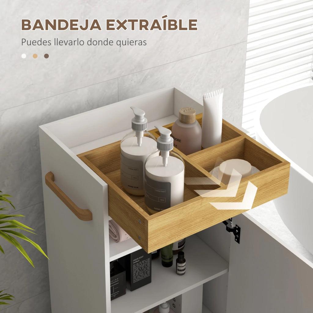 Armadietto da Bagno con Ripiani Regolabili e Ruote ¨C Zephmum ¨C Bianco e Rovere 40x30x88 cm