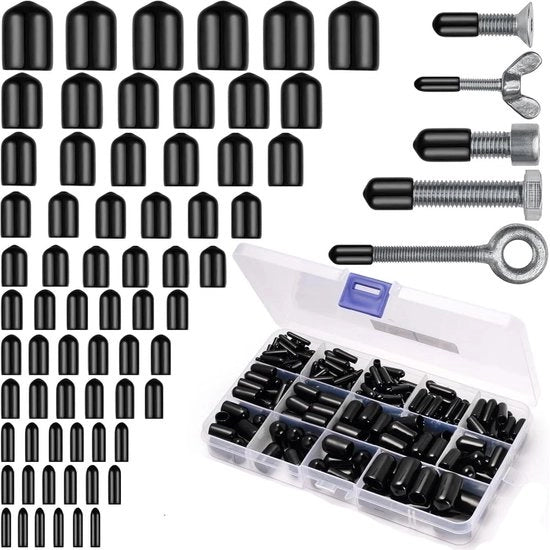 Elastomere Eindkappen 250pz - PVC - Nero - 11 Dimensioni 2-10mm - Protezione per Viti/Bulloni - Ideale per Molti Utilizzi - Bouchi per Barche