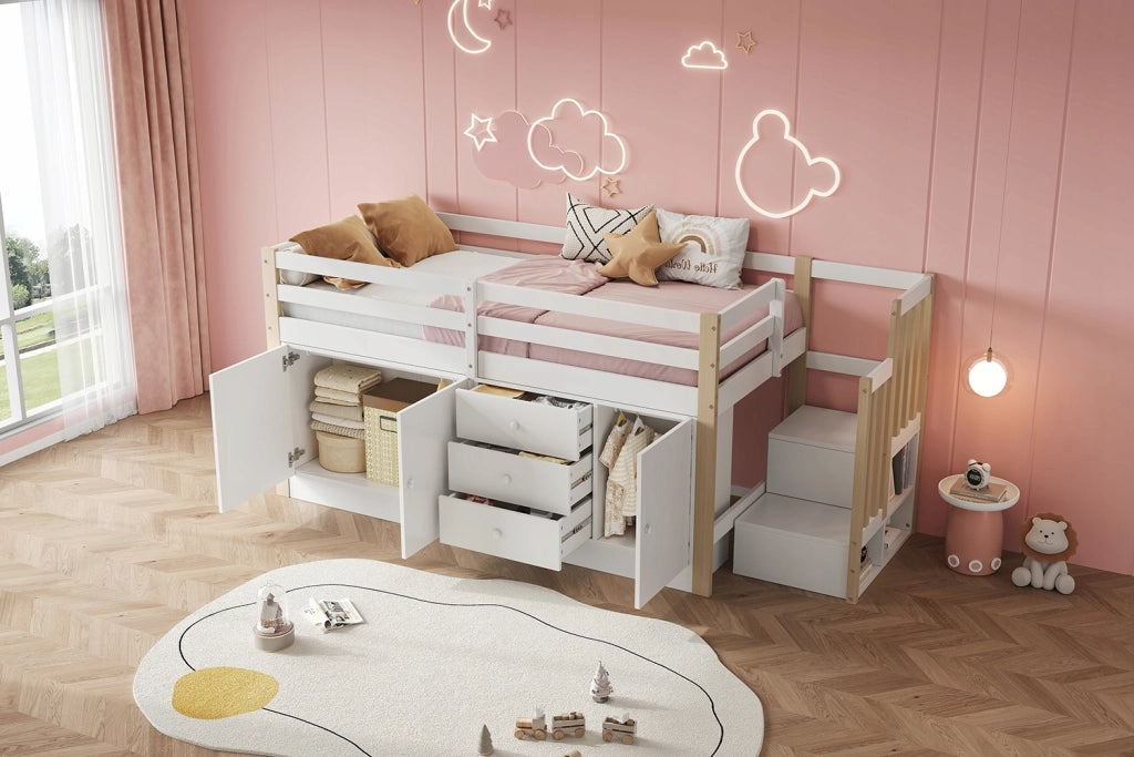 Letto a castello 90x200 - Xylo - Bianco con ripostigli e lenzuolo