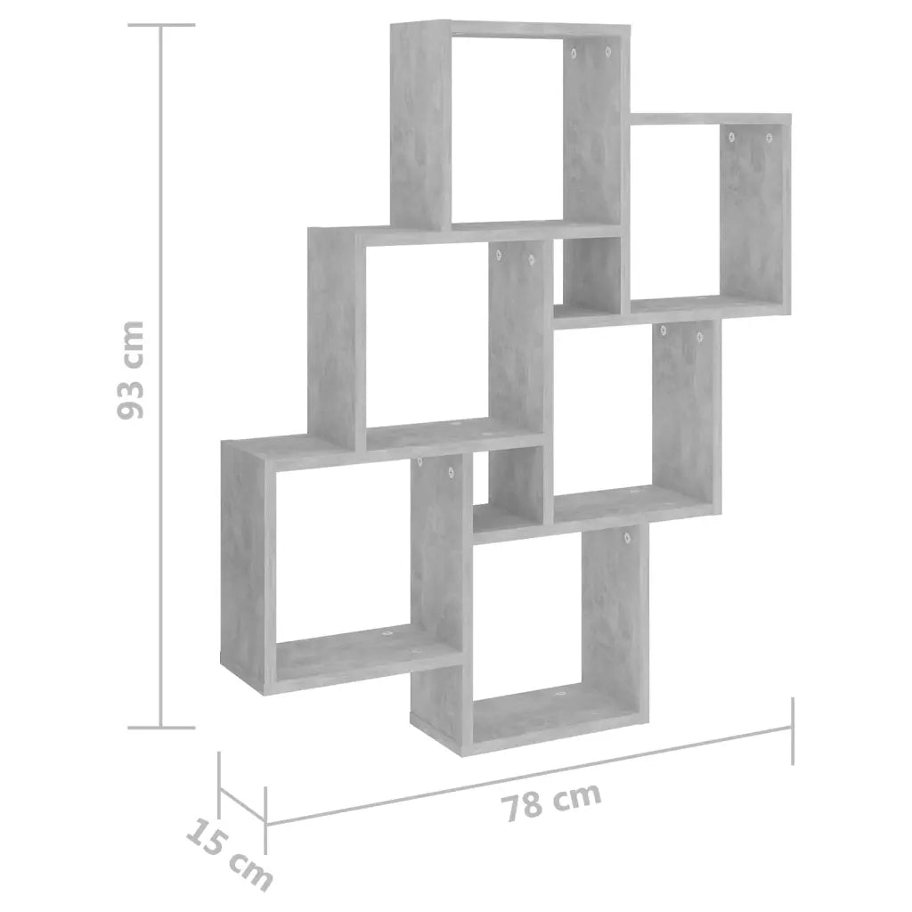 Mensola Parete | Mensola sospesa Cubo Grigio Cemento 78x15x93cm Legno Multistrato