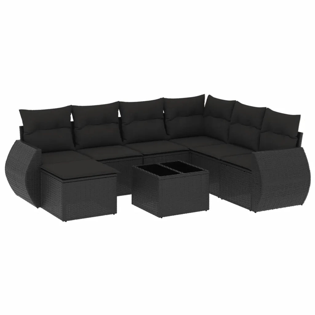 Set Divani da Giardino con Cuscini 8 pz Nero in Polyrattan 3221704