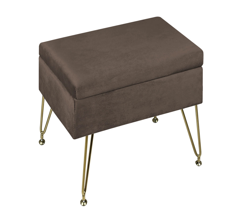 Pouf Panca Imbottita Divanetto In Velluto Contenitore PortaOggetti Panca Sgabello A Pie Di Letto Con Gambe In Metallo Dorato Cassapanca Scarpiera Ingresso Legno Massello Panchina  - Testa di moro