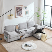 Divano Maxi in Velluto a Coste con Cassetto e Ottoman ¨C Xylo ¨C Grigio