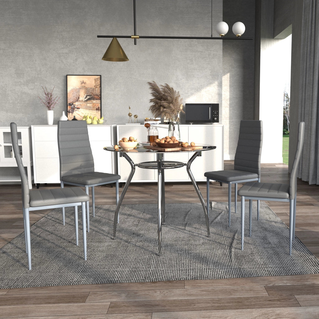 Tavolo da pranzo rotondo e 4 sedie ¨C zephmum ¨C grigio ?90x75 cm