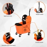Secchio per Mocio Professionale 36L, Carrello Lavapavimenti con Strizzatore Manuale e 2 Secchi, Arancione e Nero