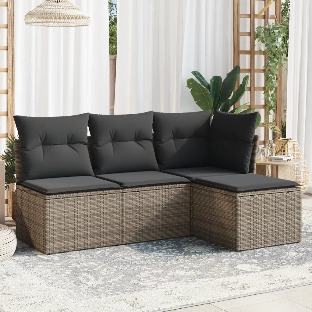 Set Divani da Giardino 4 pz | Set Salotto da Giardino con Cuscini in Polyrattan Grigio