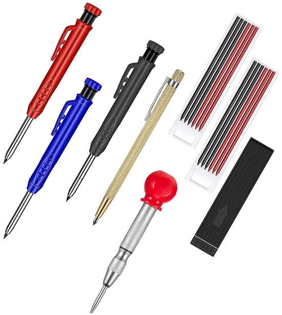 Set di matite meccaniche per lavorazione del legno - Strumento per lavorazione del legno - Matite per carpentieri - Set di matite per carpentieri - Puntaspilli - Adatto per vetro/metallo/legno - Matita per carpentieri