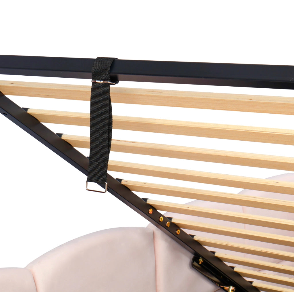 Divano letto contenitore 90x200 cm con USB e USB C; velluto rosa