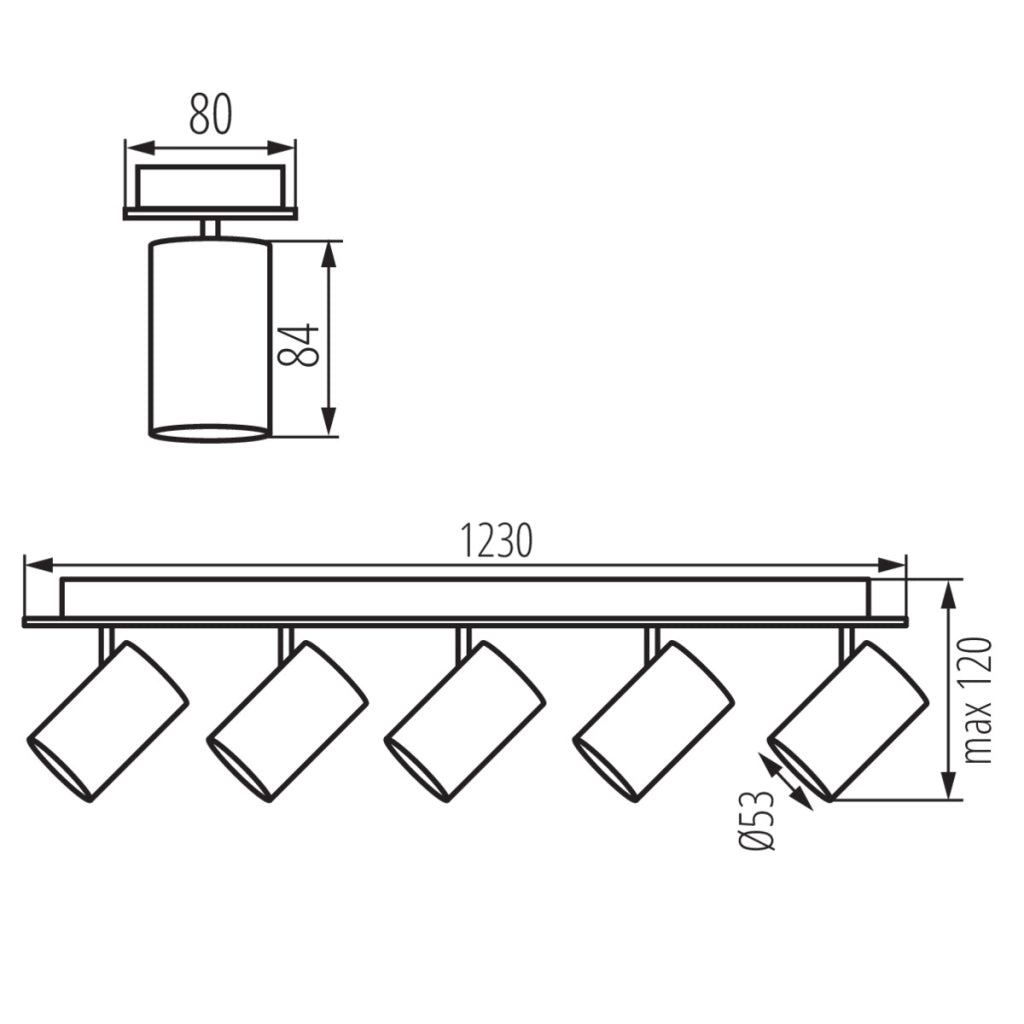 Plafoniera barra 5 spot Kanlux Evalo bianca GU10 10W