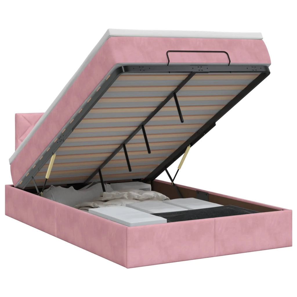 Letto ottomano con materasso Rosa 120 x 190 cm Velluto 3456620