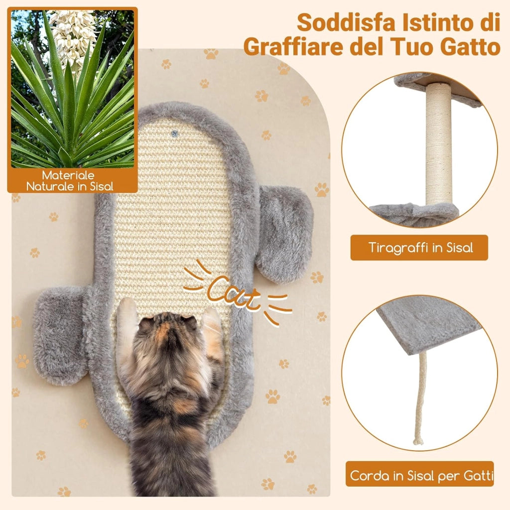 Set Albero per Gatti da Parete, Set Albero Tiragraffi Salvaspazio con Piattaforme, 2 Comode Cuccie, 1 Letto Comodo e 1 Tavola Graffio, Centro Attività per Gattini per Soggiorno