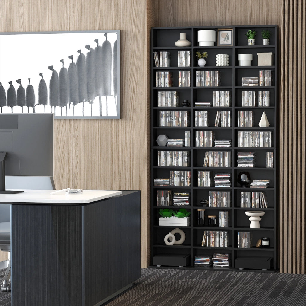 Libreria per CD e DVD, scaffale con 36 scomparti regolabili ¨C Minimal ¨C 102x23.5x195 cm, nero
