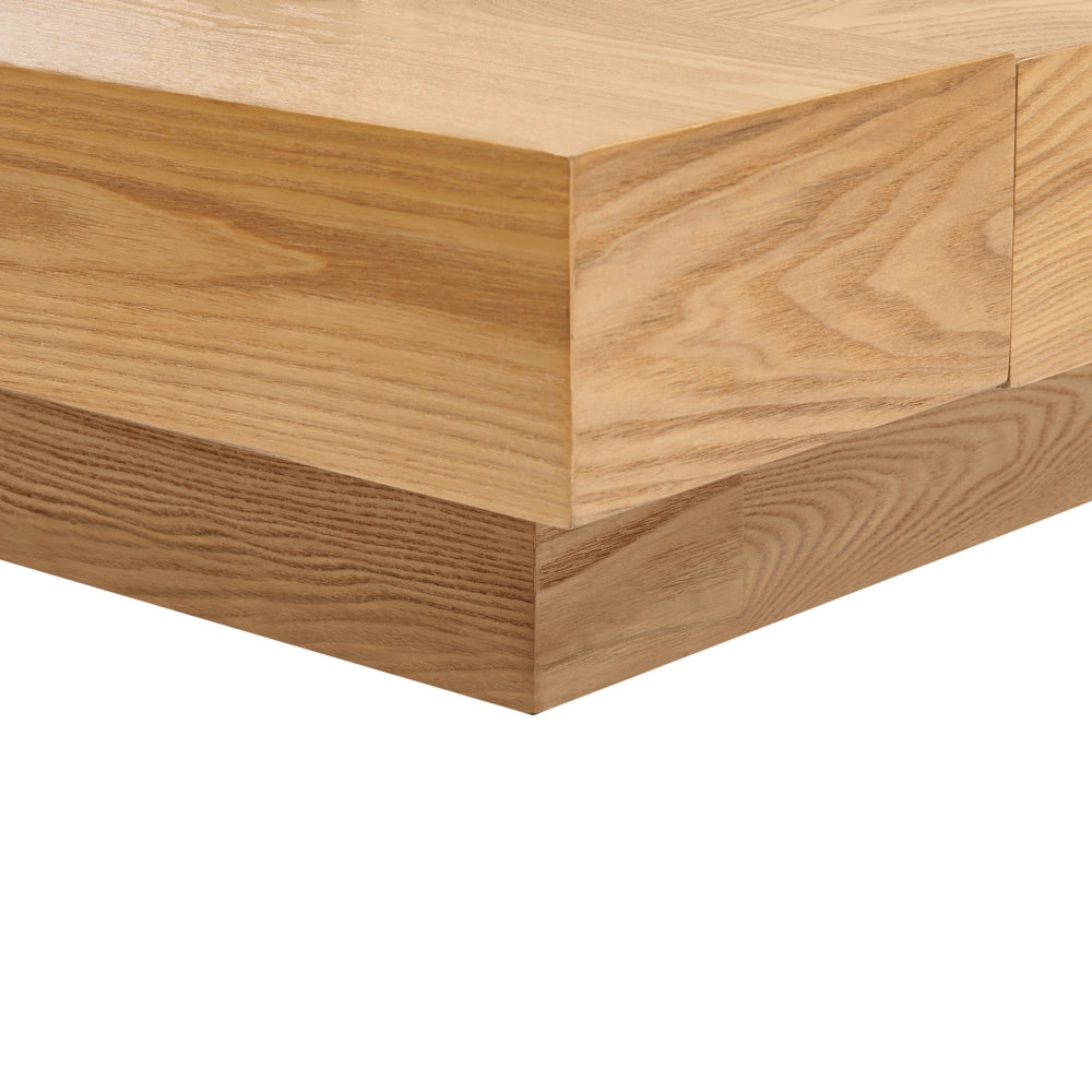 Letto LED in stile giapponese in frassino naturale 180 x 200 cm impiallacciato in legno MDF testata in ecopelle camera da letto a basso profilo
