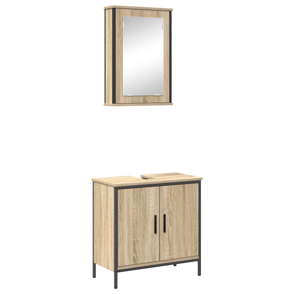 Set di mobili per bagno 2 pezzi in quercia ingegnerizzata