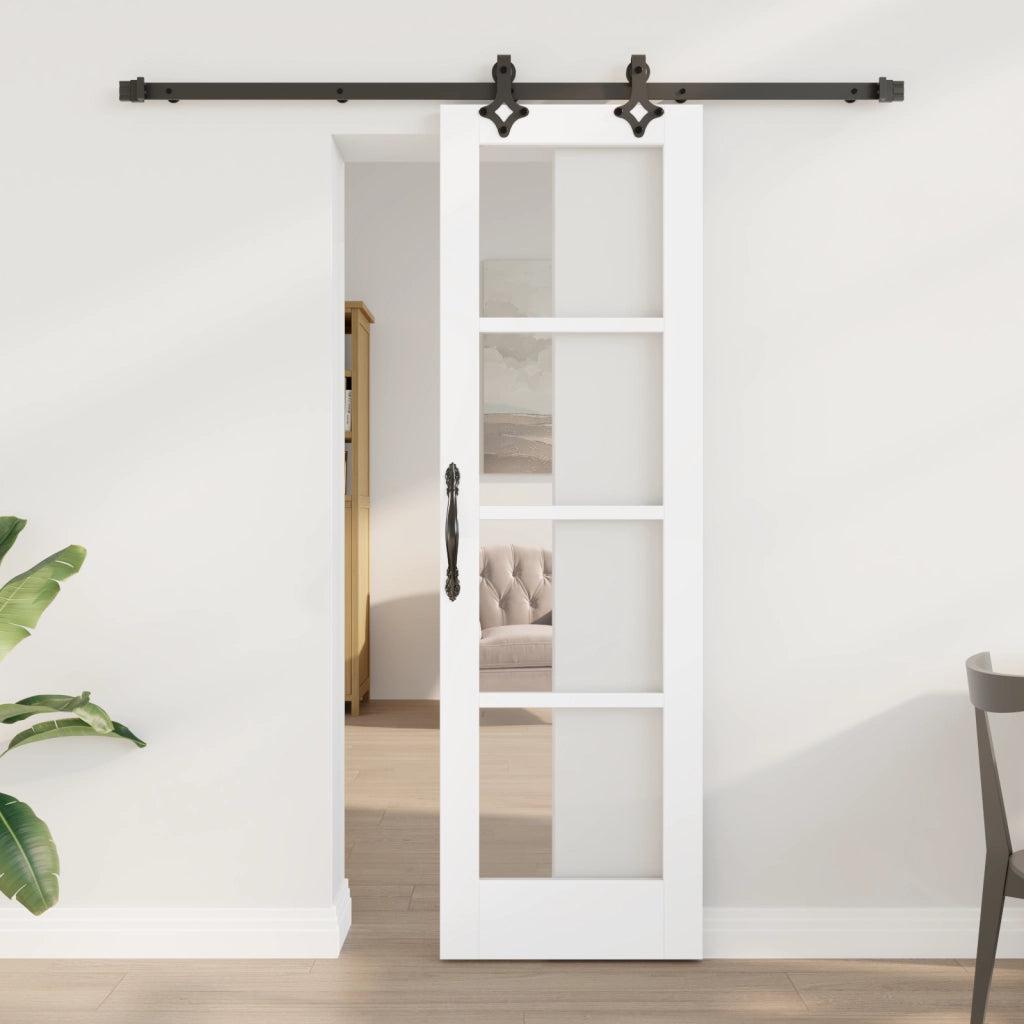 Porta Scorrevole  con Set di Ferramenta "ORKDAL" Bianco in Legno Massello e Vetro