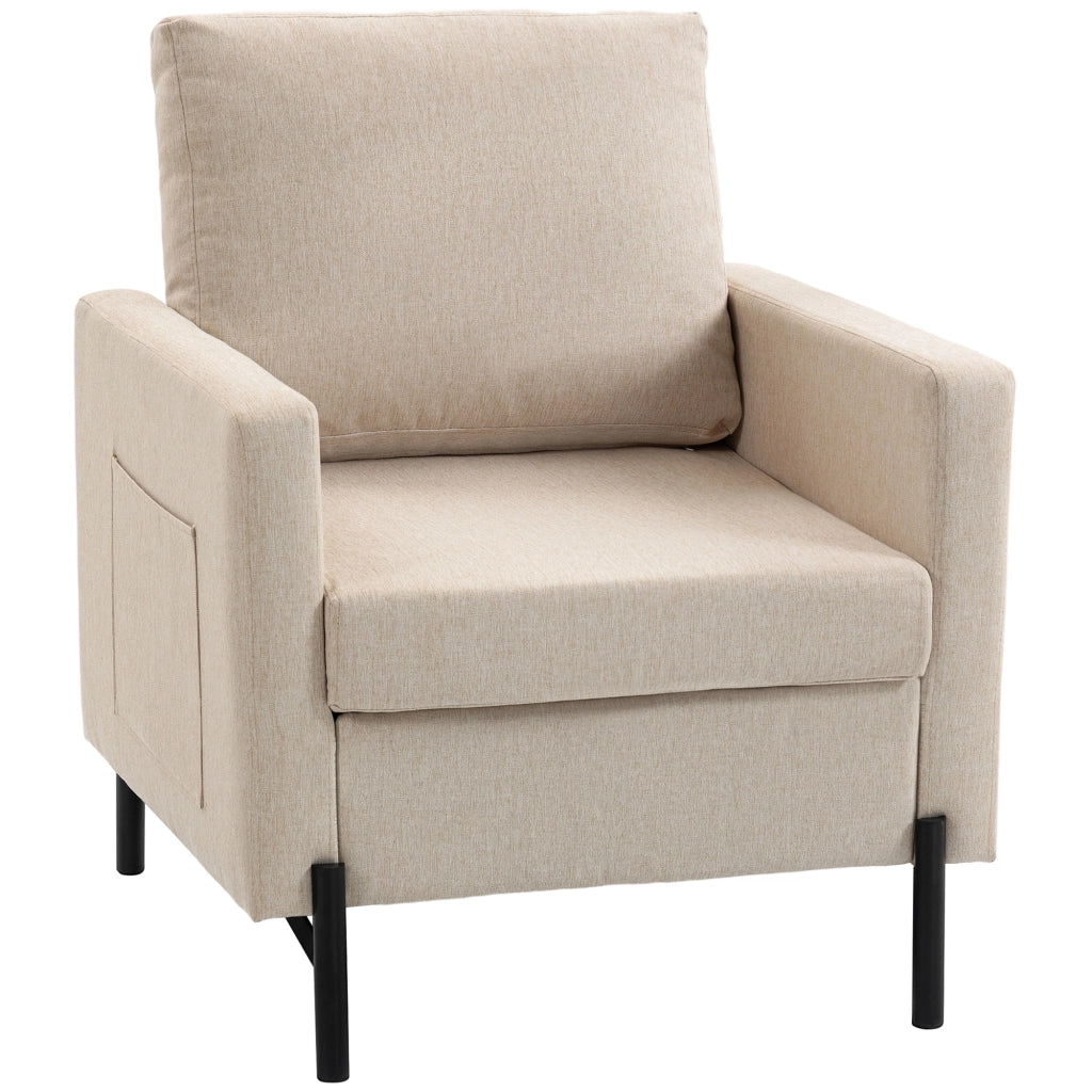 Poltrona imbottita ¨C Xylo ¨C tessuto beige con braccioli e gambe in metallo 73x77x87 cm