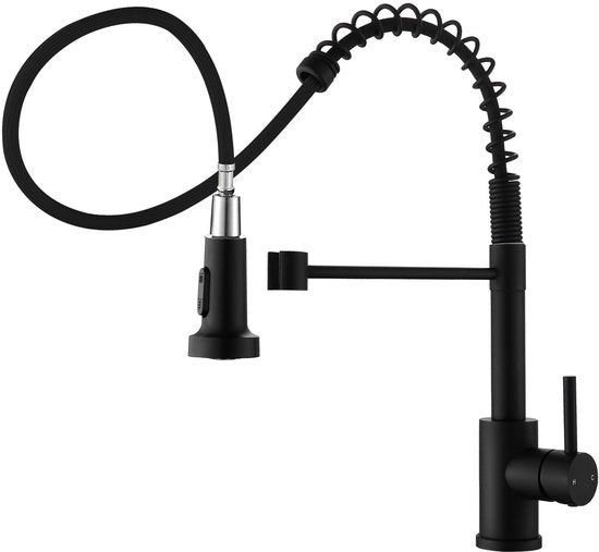 Mangiatore d'acqua da cucina, cucina con maniglia 360° girevole, mangiatore d'acqua da cucina ad alta pressione in acciaio inossidabile, 1hendel, acciaio inossidabile SUS304 (nero)