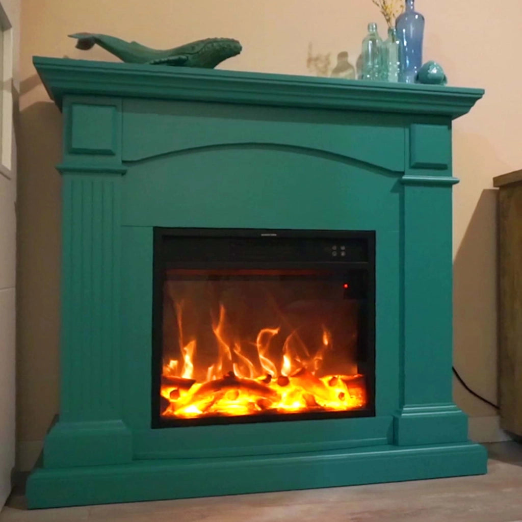 Caminetto Fuego Galia Turquesa a Parete Con Cornice Telecomando e Bruciatore 1500w Turchese