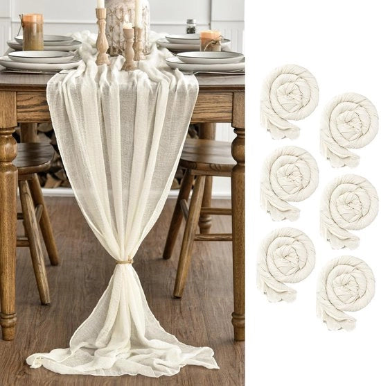 Set da tavola in gauze beige a 6 pezzi 80x300 cm, decorazione per tavola, decorazione interna, vacanza, matrimonio, festa, decorazione per compleanni