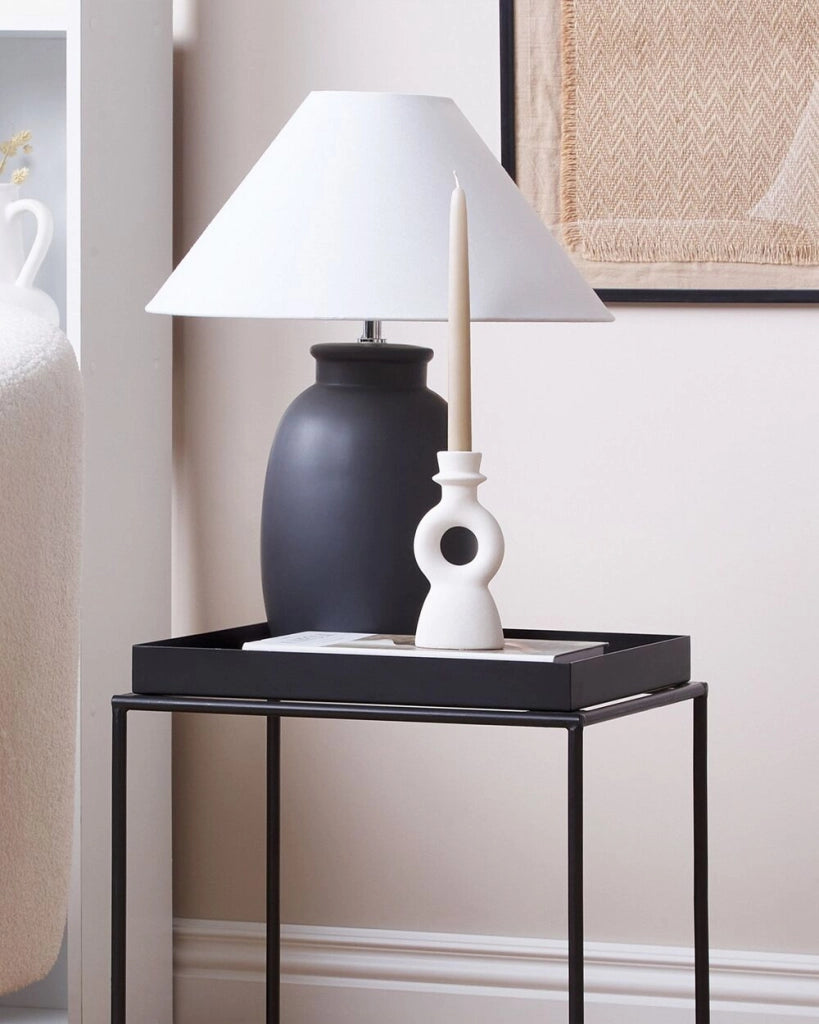 Candeliere ceramica bianco sporco 17 cm portacandele forma curva accessori decorazione