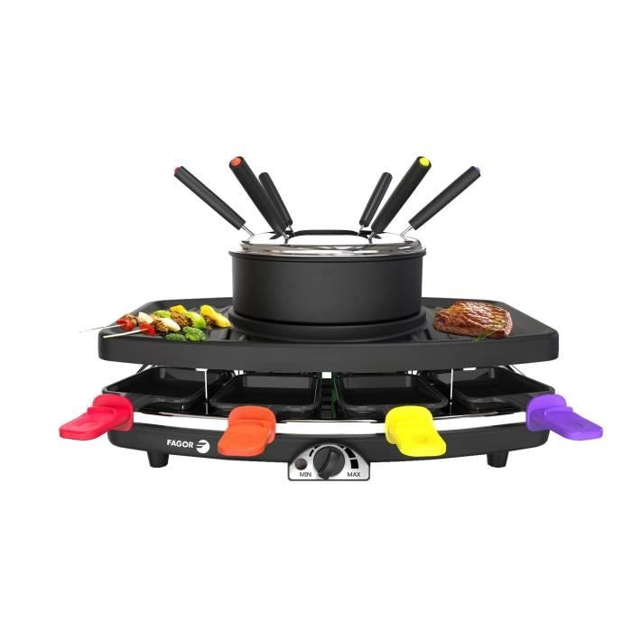 FAGOR - FG816 tergicristallo combinato 3 in 1 + fonduta + grill - 1100 W - capacità 1,5 L - 8 poelon + 6 plettri per fonduta