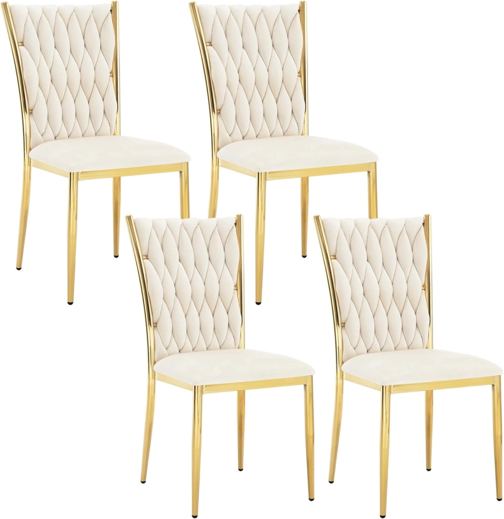 Set di 4 Sedie Sala da Pranzo in Velluto, Trasparenti Moderne di Design, Schienale Alto, Gambe in Metallo, Portata 150 kg, Beige EZS71cm-4