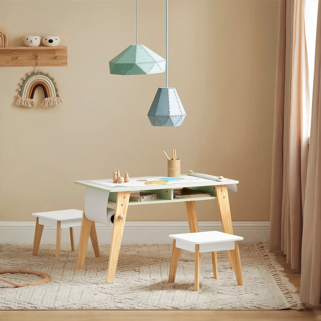 Tavolo Per Bambini Con 2 Sedie Set Mobili Per Bambini Tavolo Da Dipingere Per Bambini Verde KMB92-GR