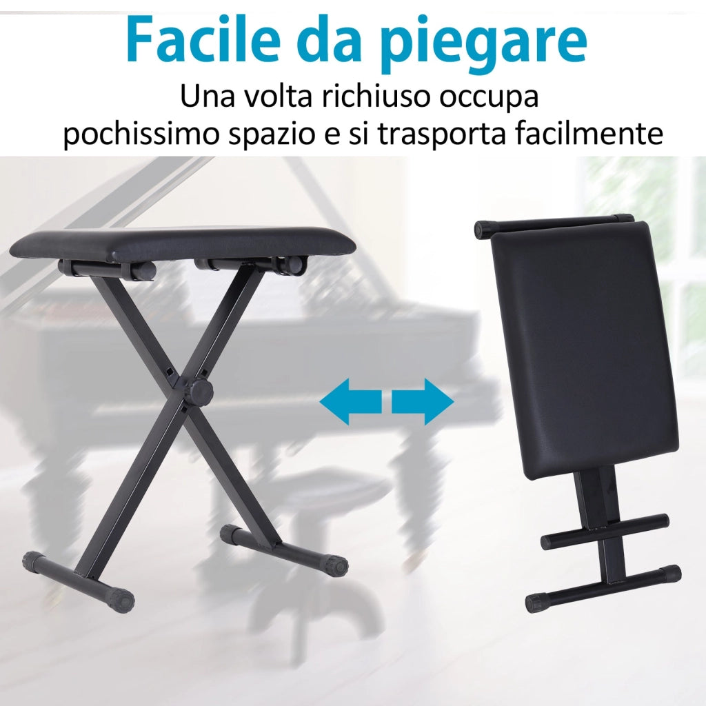 Panca Sgabello per Pianoforte Imbottita Pieghevole con Altezza Regolabile Nero 39x29x51 cm