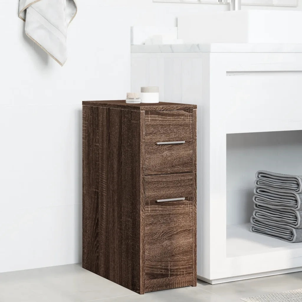 Armadietto da Bagno | Armadio da bagno Stretto con Ruote Rovere Marrone Truciolato
