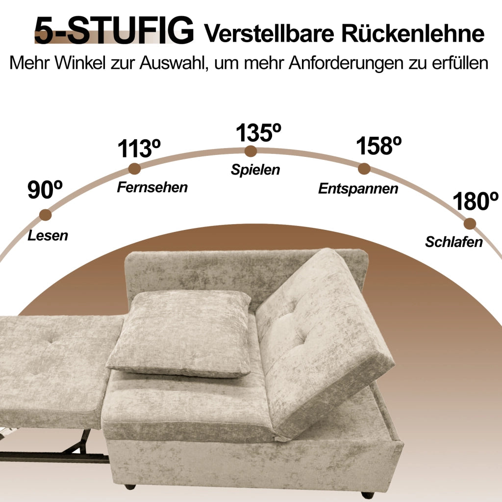 DIVANO LETTO 3 in 1 177x68x65 cm Beige con schienale regolabile