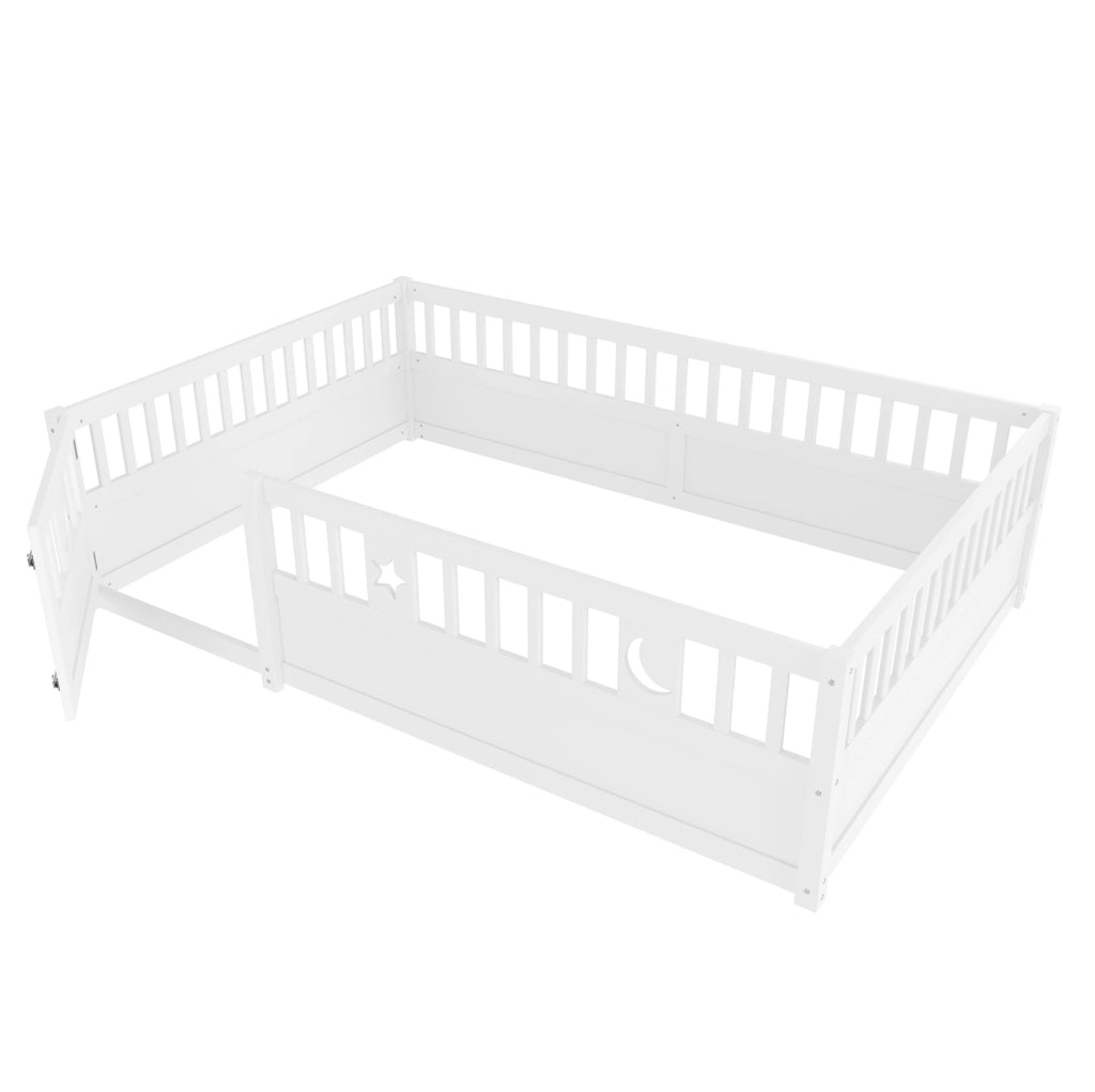 Letto per bambini 140x190 cm con sponde di sicurezza e decorazioni stella e luna