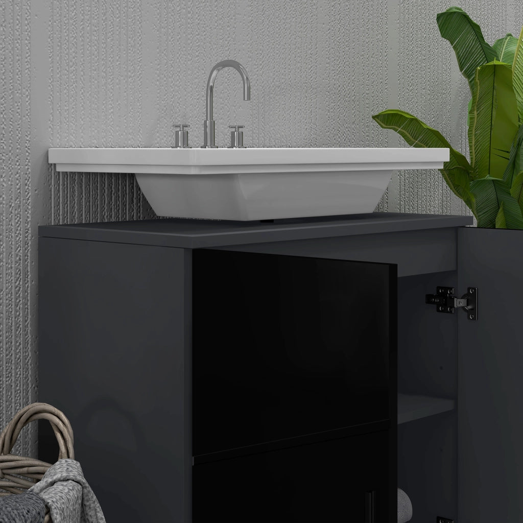 EasyComfort Mobile Sottolavabo Bagno in Legno con Armadietto 2 Ante, 60x30x60cm, Nero