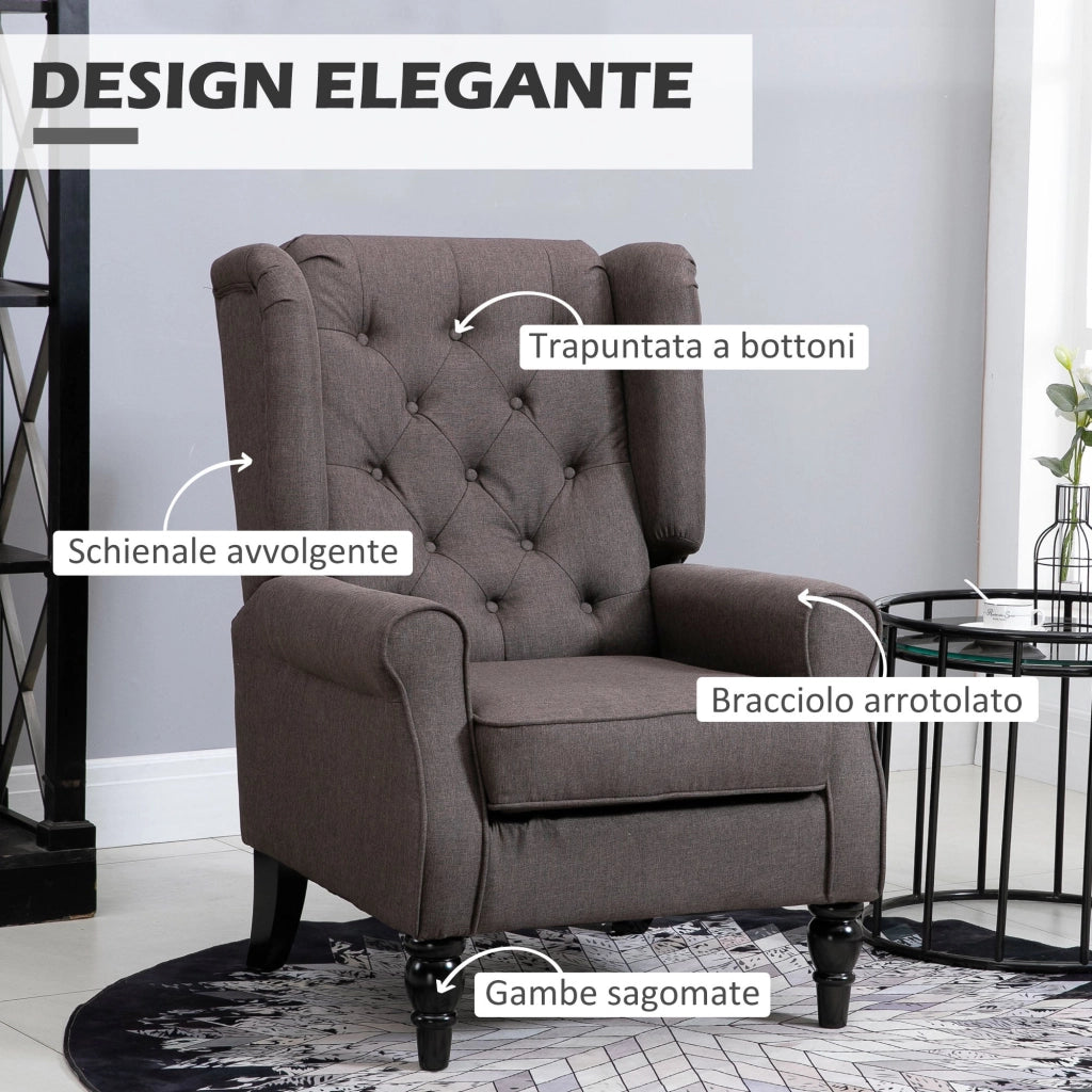 Poltrona per Salotto in Stile Francese con Seduta Imbottita e Cuscini 74x86x102 cm in Poliestere Marrone