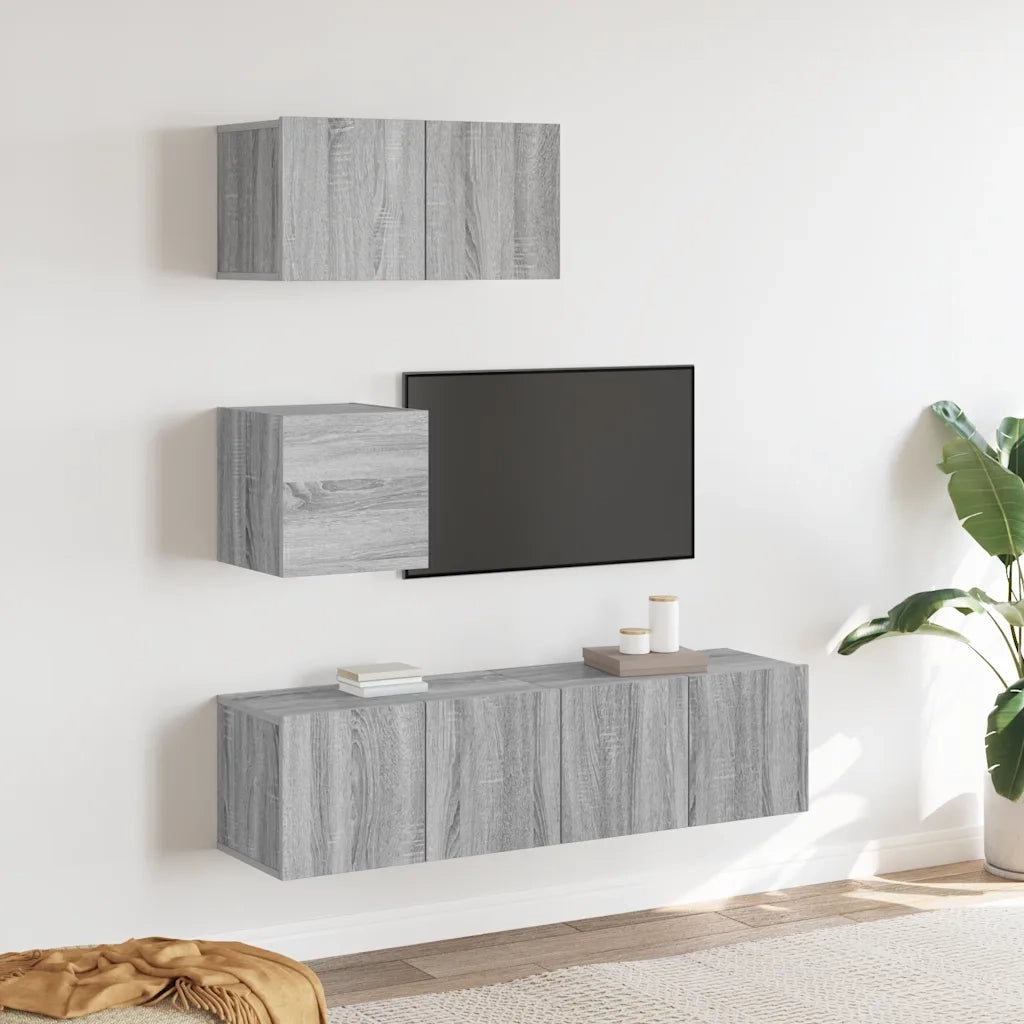 Set di Mobili Porta TV 4 pz Grigio Sonoma in Legno Multistrato