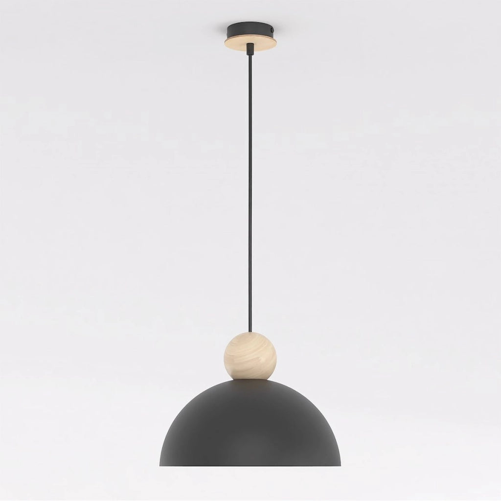 Lampada a sospensione Kaki in acciaio nero opaco e legno