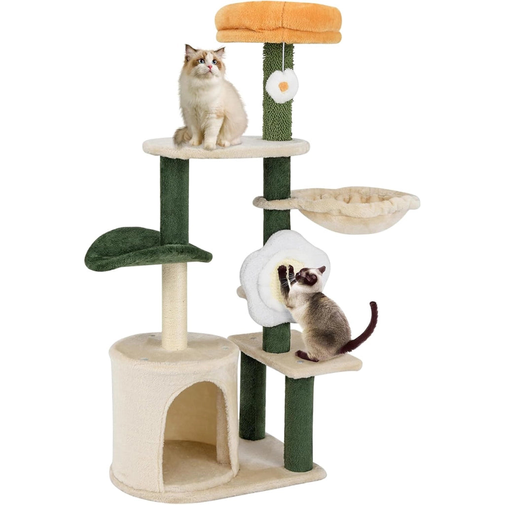 Albero per gatti a forma di fiore per interni con torre in morbido peluche, Versatile centro attivit¨¤ con posto grattare in sisal-Alberi Tiragraffi