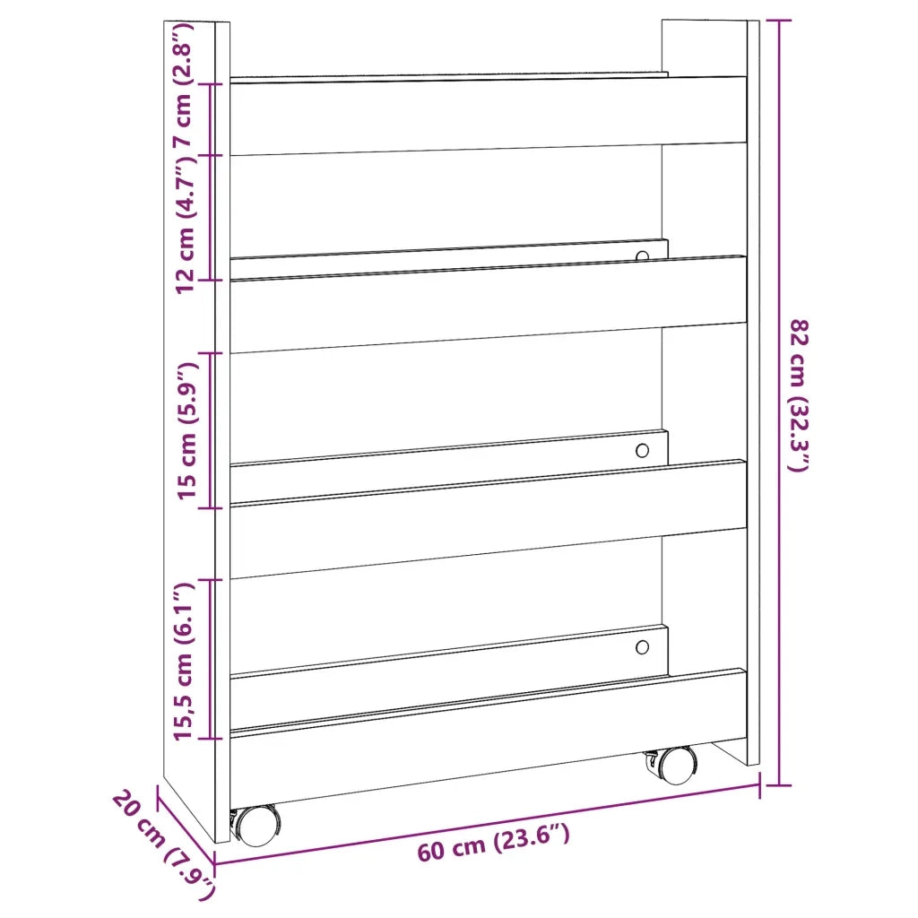 Carrello Stretto a 4 Livelli Rovere Sonoma in Truciolato CFW4937387