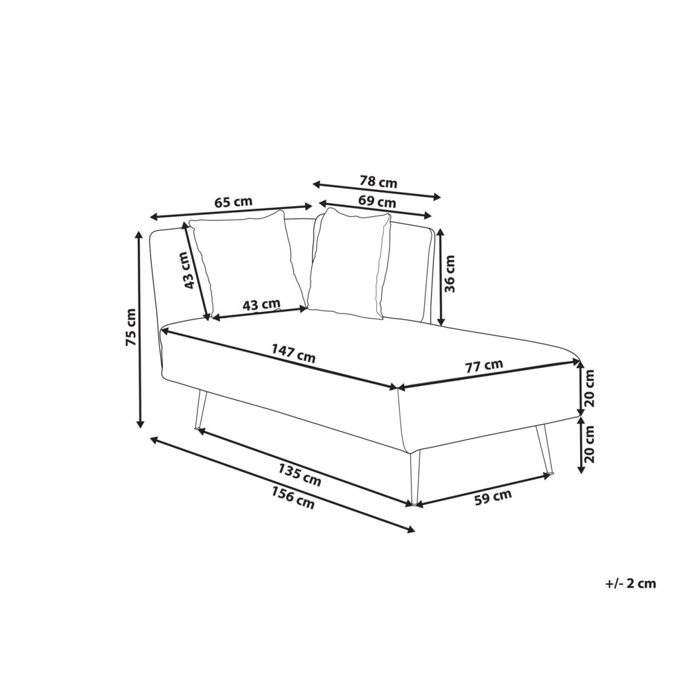 Chaise Lounge Bianco Sinistra in tessuto poliestere con cuscini decorativi Gambe in metallo Soggiorno di design moderno