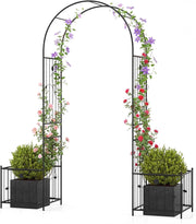 Arco da Giardino, Pergolato in Metallo con Fioriere Laterali, Arco da Esterno per Piante Rampicanti, Rose e Viti, Decorazione per Matrimonio e Festa, 198 x 49,5 x 221 cm