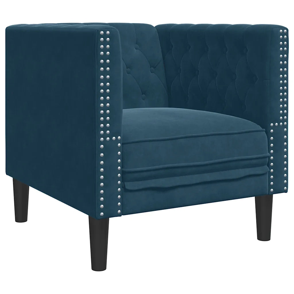 vidaXL Set Divani Chesterfield 3pz con Cuscini Blu Velluto
